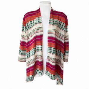 Poet‎ Colorful Striped Open Front Cardigan Boho Lightweight Duster Sweater SZ L